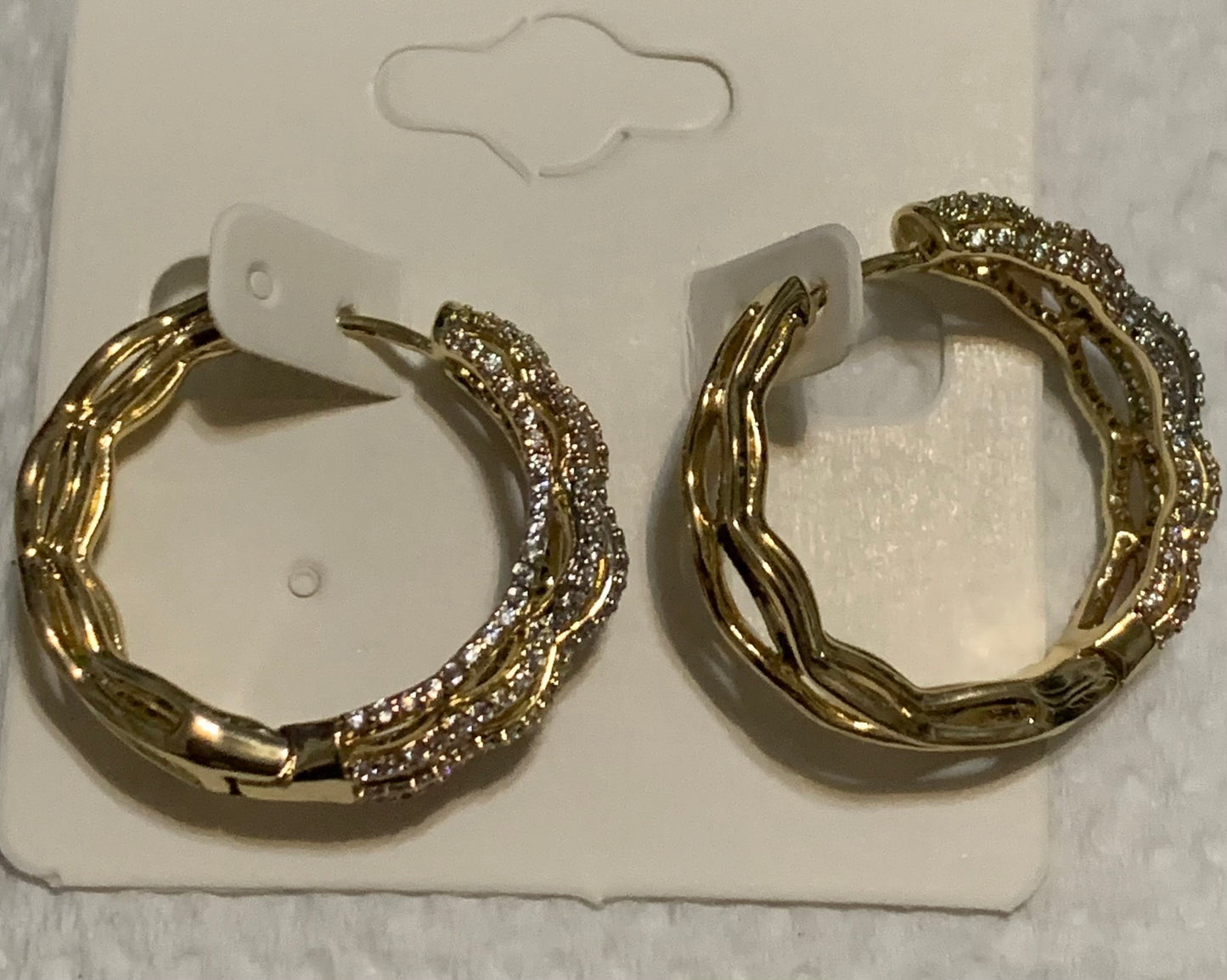 Earrings Small Hoops with Crystal Beads Gold Plated 14k High Quality