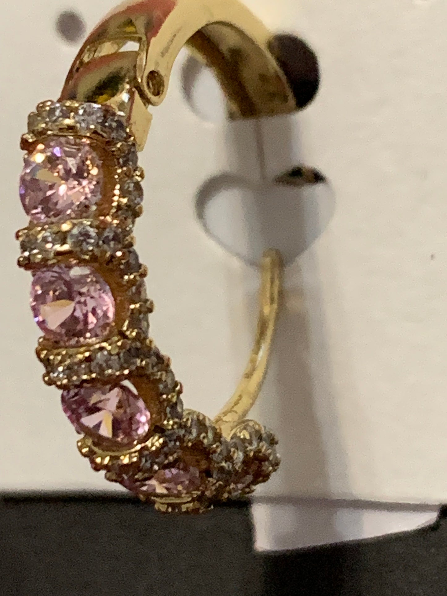 Small Earrings with Pink and White Crystals beads Gold Plated