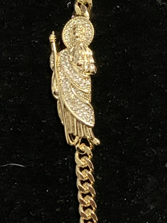 Bracelet San Judas 7” Gold Plated 14k with crystal beads
