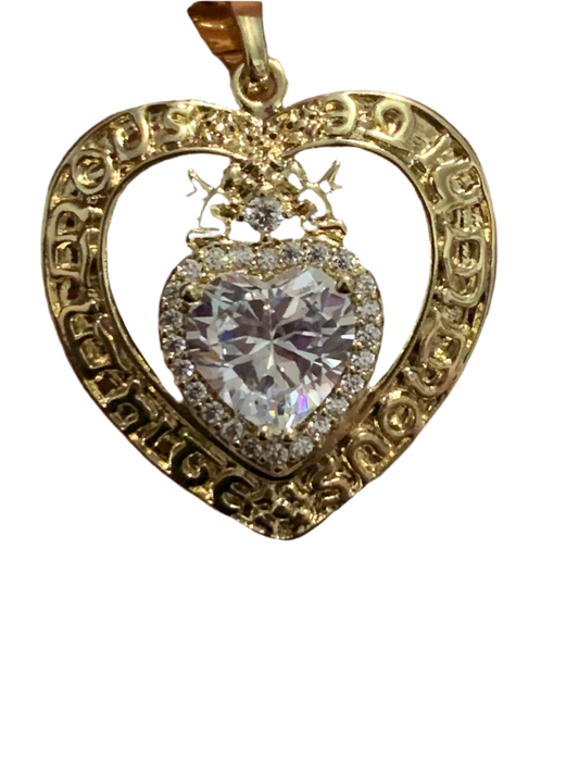 Heart with Crystal Beads Pendent Gold Plated 14k