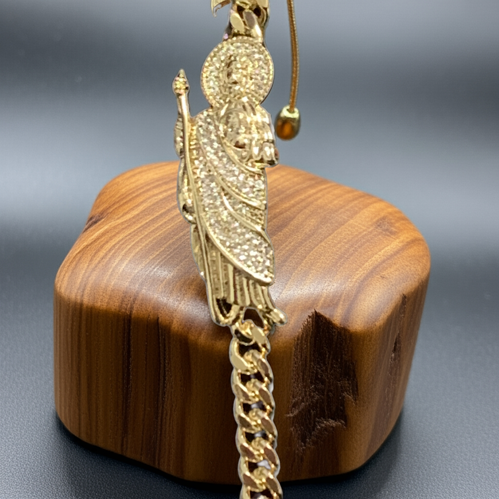 Bracelet San Judas 7” Gold Plated 14k with crystal beads